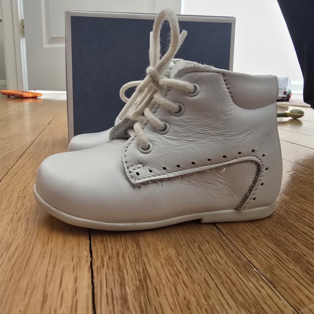 Jacadi Classic White Kids Leather Boots Sz 19